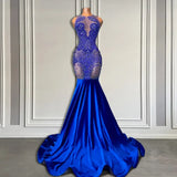 Sleeveless Royal Blue Scoop Neck Mermaid Prom Dress with Beadings-Ballbella