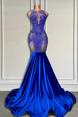 Sleeveless Royal Blue Scoop Neck Mermaid Prom Dress with Beadings-Ballbella
