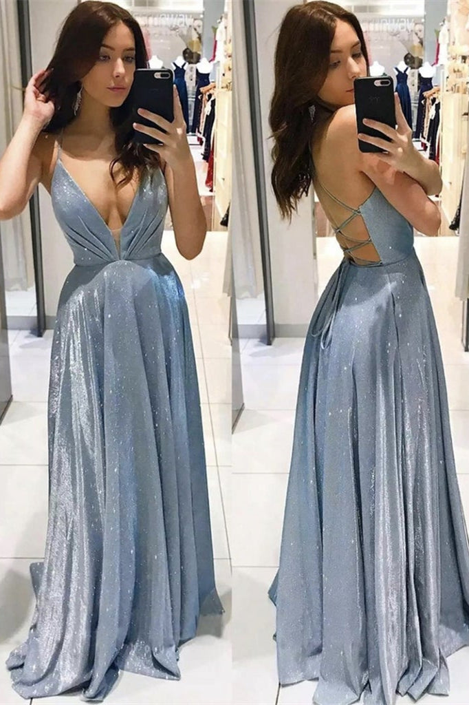 Sleeveless String Back Spaghetti-Straps Prom Dress UK-ballbellauk