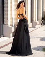 Slit V-Neck Long Prom Dress UK With Appliques-ballbellauk