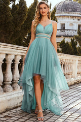 Sparkle in Pearls: Spaghetti-Straps Hi-Lo Short Prom Dress UK-ballbellauk