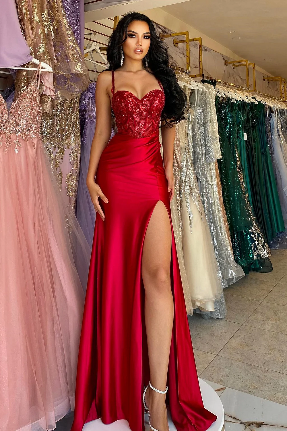 strapless open back dress Buy Sweetheart Red Military Ball Prom Dress Sparkly Quinceanera Dress OP640 main image 1