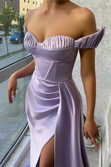 Stunning Lilac Off-the-Shoulder Evening Dress with Long Split & Ruffle-ballbellauk