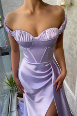 Stunning Lilac Off-the-Shoulder Evening Dress with Long Split & Ruffle-ballbellauk