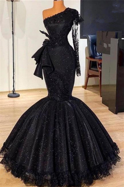 Stunning Mermaid One Shoulder Long Bowknot Appliques Lace Formal Wears-ballbellauk