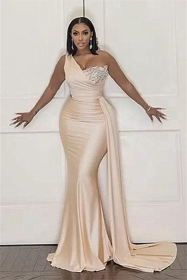 Stunning Mermaid Sleeveless Long Open Back Applique With Side Train Formal Wears-ballbellauk