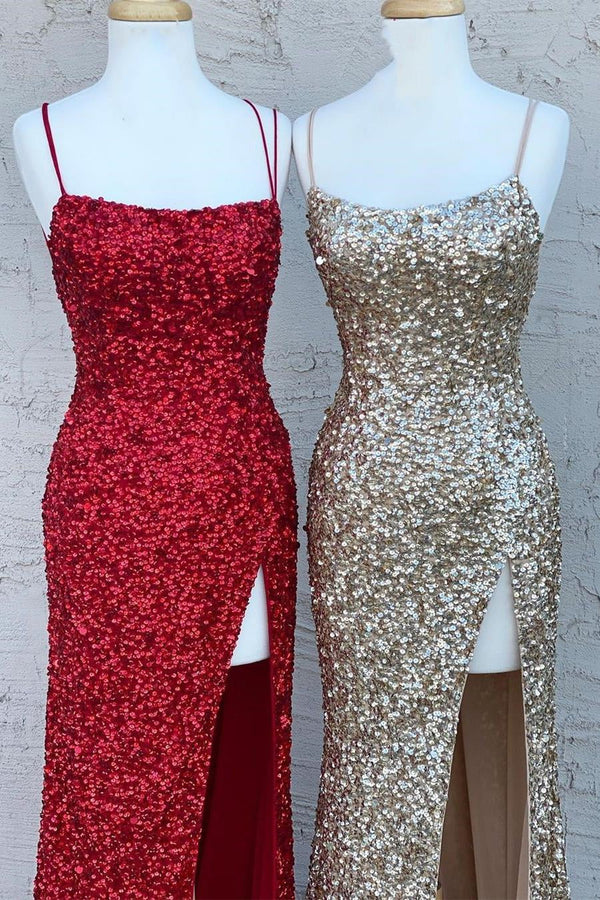 Stunning Sparkle Sequins Mermaid Evening Dress Split With Spaghetti-Straps-ballbellauk