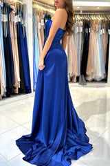 Sweetheart Classic Long Royal Blue Sleeveless Ball Dresses With Split Online-ballbellauk