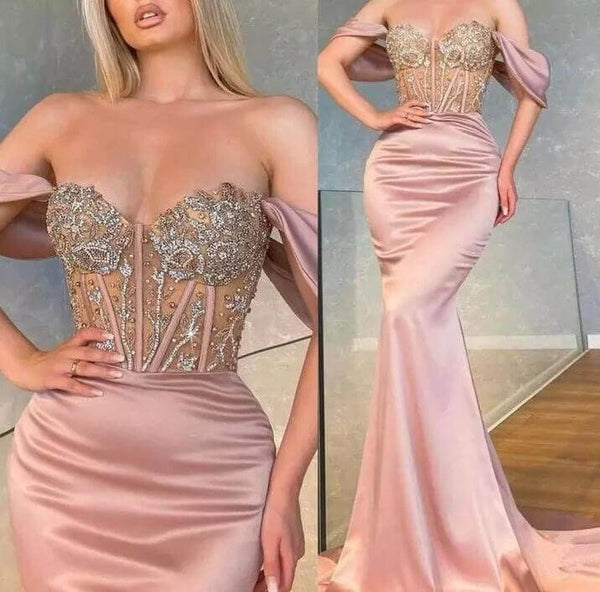 Sweetheart Long Off-the-Shoulder Mermaid Prom Dress UK with Beads-ballbellauk