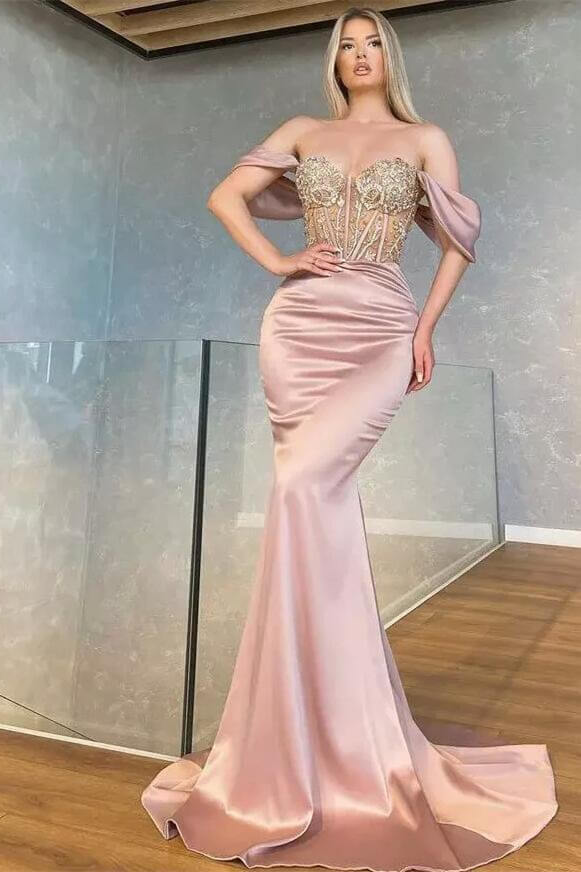 Sweetheart Long Off-the-Shoulder Mermaid Prom Dress UK with Beads-ballbellauk