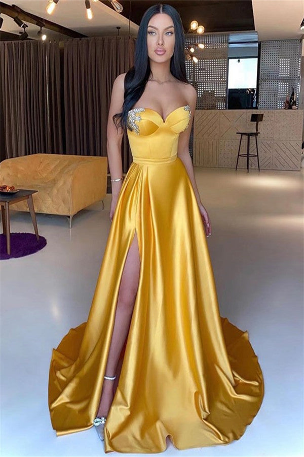 Sweetheart Yellow Mermaid Prom Dress UK with Beading & Split-ballbellauk