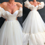 Trendy Bubble Sleeves Tulle Ball Dresses With Crystals Off-the-Shoulder-ballbellauk