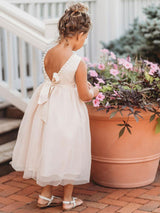Tulle Champagne Jewel Neck Sleeveless Short Princess Party Dress Kids Sash Pageant Dresses-Ballbella