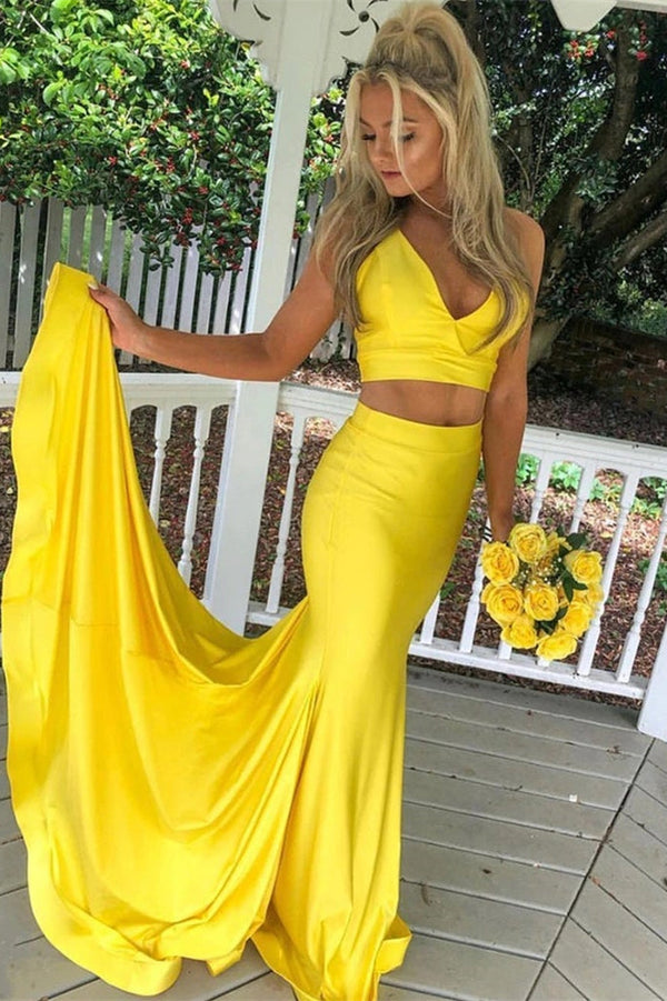 Two Pieces Mermaid Yellow Prom Dress UK-ballbellauk