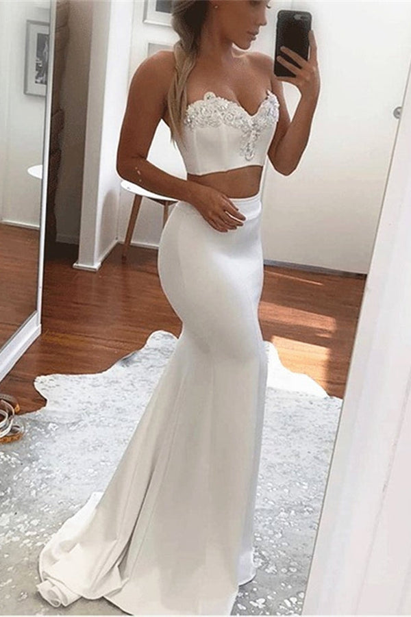 Two Pieces White Mermaid Prom Dress UK-ballbellauk