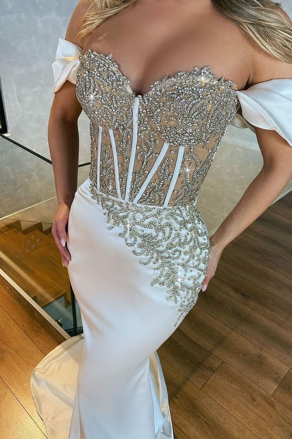White Sweetheart Mermaid Evening Dress with Appliques-ballbellauk