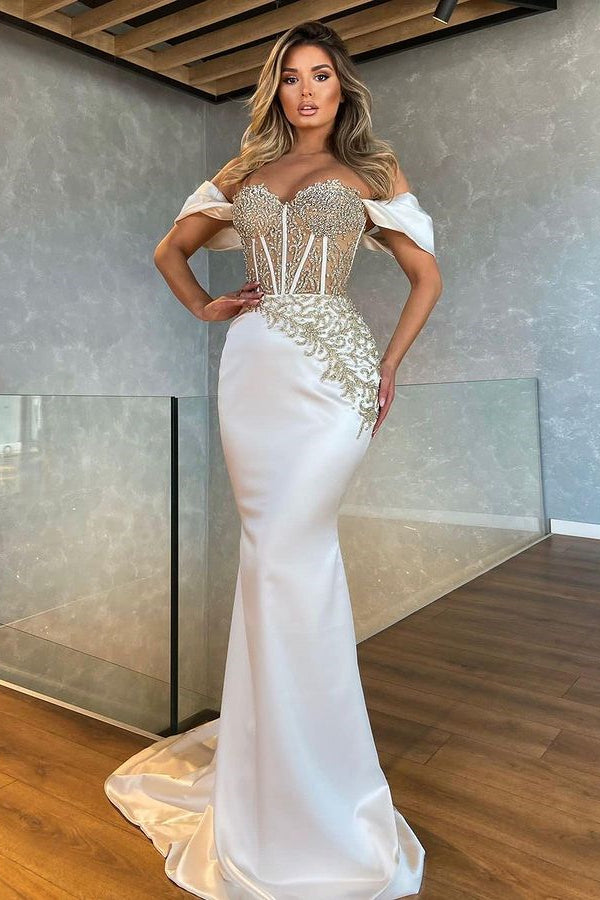 White Sweetheart Mermaid Evening Dress with Appliques-ballbellauk