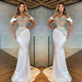 White Sweetheart Mermaid Evening Dress with Appliques-ballbellauk