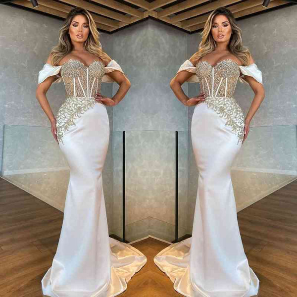 White Sweetheart Mermaid Evening Dress with Appliques-ballbellauk