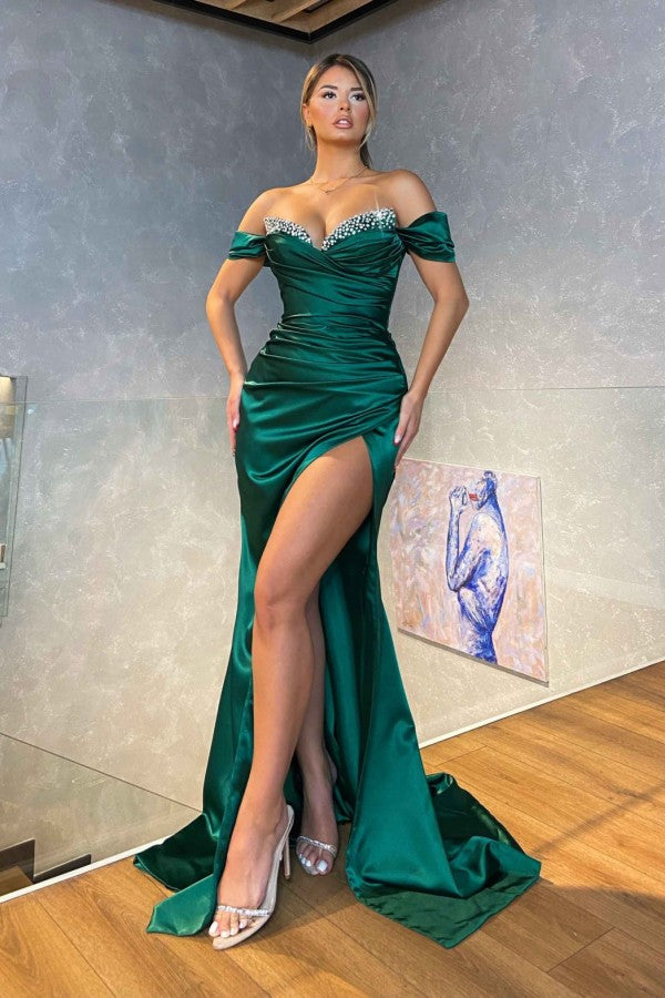 Beautiful High-split Dark Green Sparkle beaded Mermaid Prom Dress Off ...